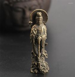 Decoratieve beeldjes YM Koper Statue Small Curio Chinees Bronze Boeddhisme Kwan-Yin Guan Yin Lotus Flower Pendant