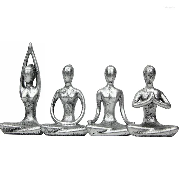 Figurines décoratives Zen méditation décoration Yoga Statue 4 pièces ensemble résine maison Pose Sculpture