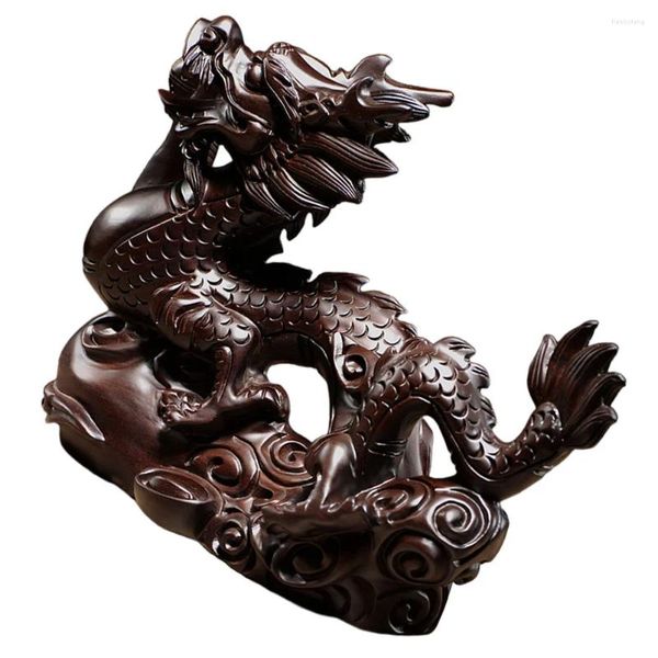 Figuritas decorativas Dragón del Zodíaco Adornos de madera tallada Decoración de oficina Artesanía (palo de rosa) Modelos Estatuilla China Auspicioso