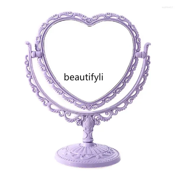 Figurines décoratives ZQ Cosmetic Mirror Desktop Makeup Love Princess Stand Student Retro Dormitory