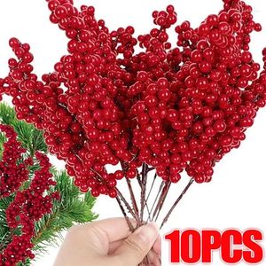 Fleurs décoratives 1-10pcs Artificiel Christmas Red Berry Plastic Foam Berries Berries DIY Couronne de Noël décor d'arbre pour la maison Cadeaux