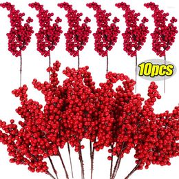 Decoratieve Bloemen 1-10 Stuks Kunstmatige Hulst Bessen Takken Kerst Ornamenten Nep Schuim Rode Bes Jaar Feestkrans Kerstboom decoraties