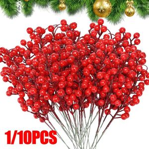 Fleurs décoratives 1 / 10pcs Décoration de Noël Artificiel Berry Red Cherry Wedding Party Boad Boad DIY Couronne à la maison