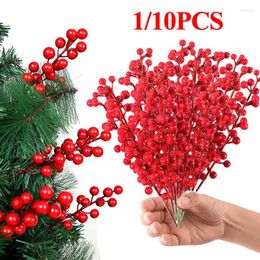 Decoratieve bloemen 1/10 STUKS Kerstbloem Rode Kunstmatige Bes Kers Voor Bruiloft Geschenkdoos DIY Krans Home Decor Fake