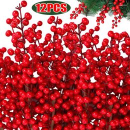 Decoratieve Bloemen 1-12 Takken Kunstmatige Kerst Berry Nep Bessen Hulst Tak Rood Boeket Met 30 Heads Party Home decor