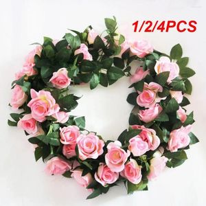 Fleurs décoratives 1/2 / 4pcs Simulation de vigne rose artificielle Ivy suspendu Garland Fake Flower Silk Wedding Decor Wall Plant