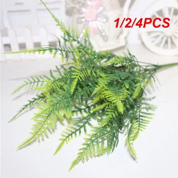 Flores decorativas 1/2/4 PCS Talls Plantas artificiales Asparagus Helecho Plástico Hojas verdes Falaciones Falsas Oficina de bodas de la casa