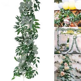 Fleurs décoratives 1 / 2pcs Eucalyptus artificiel Garland Fausse de greerie de feuille de rotin Feuilles Vines Back