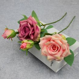 Fleurs décoratives 1 / 2pcs Artificial Flower Silk Rose 46 cm Real Touch Fake Plant Bouquet pour maison Garen Table Table Décoration de mariage Accessoires