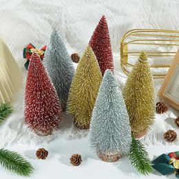 Decoratieve Bloemen 1/2 Stuks Kunstmatige Mini Ceder Kerstbomen Sisal Met Houten Basis Voor Tafelblad Decor Thuis Vakantie Decoratie