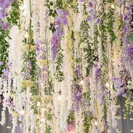 Fleurs décoratives 1 / 2pcs orchidées artificielles fleur de fleur de rotin vigne en soie pour la fête de mariage décoration de maison murs de murs de murs suspendues guirlande