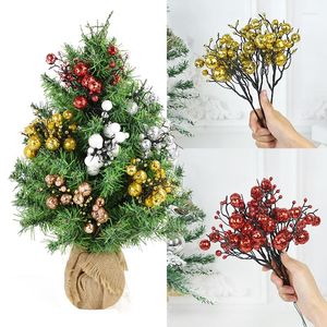 Decoratieve bloemen 1/2 stks Kerstsimulatie Pailletten Berry Faux Glitter Gold Powder Berries Branch Kerstmis Tree Bloemarrangement Decor