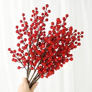 Fleurs décoratives 1/2pcs branche de baies de noël rouge étamines artificielles bouquets mousse baies de fruits pour l'année noël décoration de la maison cadeaux