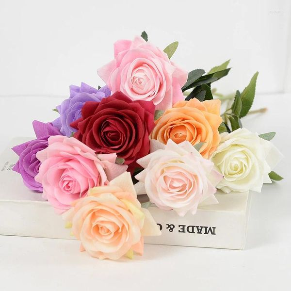 Fleurs décoratives 1 / 3pc 8cm Bouquets de mariée rose artificielle accessoires Gift Diy Scrapbooking Fournitures d'artisanat Home Wedding Party Decoration