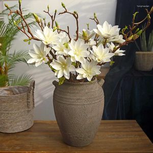 Fleurs décoratives 1 / 3pcs Artificiel Magnolia Bouquet Real Touch Floral Arrangement Home Bure