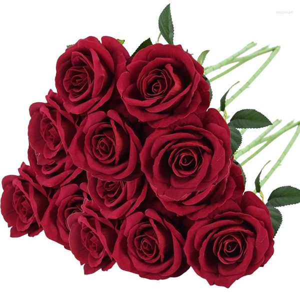 Fleurs décoratives 1/3 pièces tissu de soie artificielle Roses Bouquet longue tige réaliste Rose faux Floral pour la décoration de fête de mariage de jardin à la maison