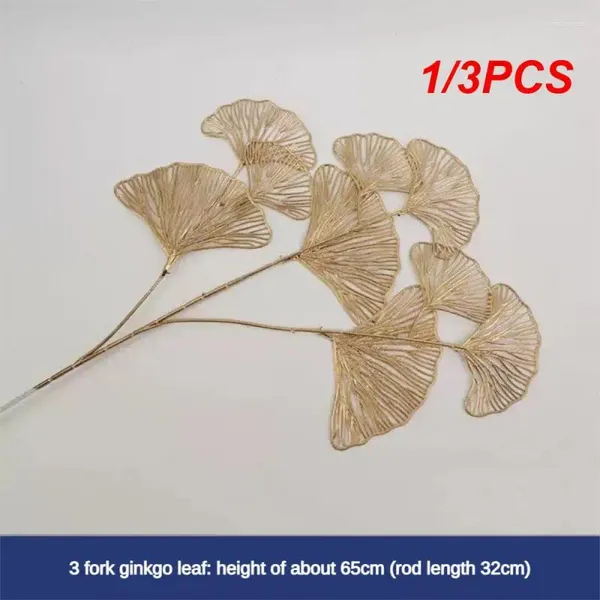 Fleurs décoratives 1 / 3PCS FAN LEAF Netting Artificial Gold Ginkgo Eucalyptus Holly Plastique pour arrangement de fleurs de mariage Artisanat Home