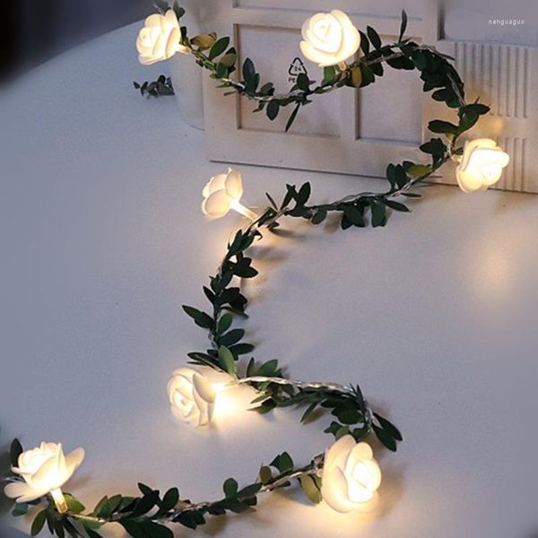 Fleurs décoratives 1.5/3/6M Rose fleur LED chaîne lumières alimenté par batterie éclairage de vacances guirlande de fée pour la décoration de fête d'événement de mariage