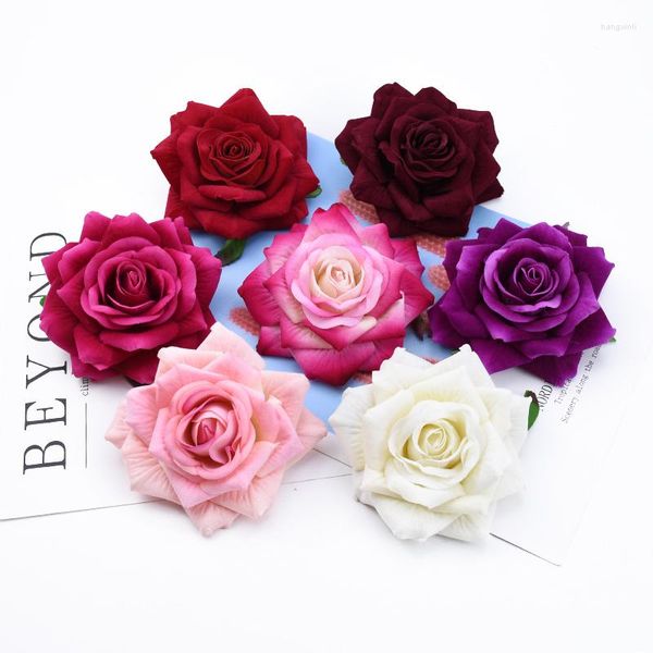 Flores decorativas 1/5 piezas 10 CM Cabeza de rosas de terciopelo Regalos del día de San Valentín Accesorios nupciales de boda Liquidación Decoración del hogar Artificial