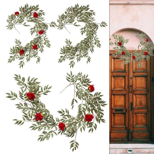 Fleurs décoratives 1.7M Artificielle Feuille De Saule Canne Et Rose Vigne De Noël DIY Guirlande Guirlande Arbre De Noël Ornements Suspendus Décoration De La Maison