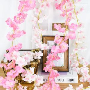 Fleurs décoratives 1.8/2.3M artificielle Sakura vigne Lvy rose fleur de cerisier guirlande de fleurs en soie pour mariage décor à la maison couronne de fête d'anniversaire