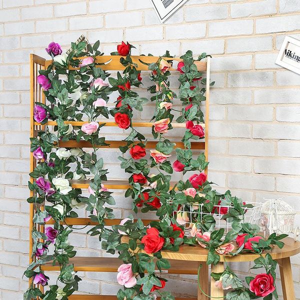 Flores decorativas 1.85-2.5M Rose Peony Flor artificial para boda Guirnalda Rojo Rosa Decoración de la habitación del hogar Jardín Arco Decoración DIY Fake Vine
