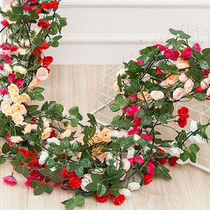Fleurs décoratives 1.85m artificielle Rose vigne décoration de mariage vraie touche soie fleur chaîne maison suspendus guirlande fête décor