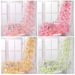 Fleurs décoratives 1.8M rotin de cerise artificielle réaliste en plastique rose fausse fleur décor à la maison de mariage