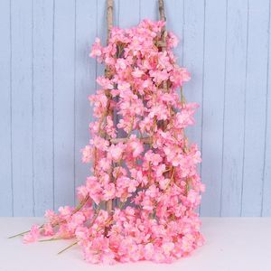 Flores decorativas 1,8 m flor de cerezo artificial guirnalda de boda decoración de hiedra vid de seda falsa para fiesta arco decoración del hogar cadena
