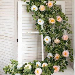 Fleurs décoratives 1.8M Décor Artificiel Rose Guirlande De Fleurs En Soie Pour La Décoration De Mariage Vignes Séchées Maison Jardin Faux Plante Stickers Muraux