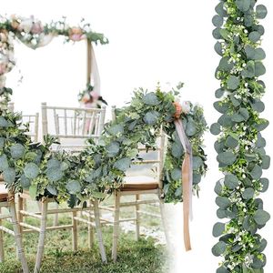 Decoratieve Bloemen 1.8M Eucalyptus Rotan Kunstmatige Nep Zilveren Dollar Bladeren Plant Wijnstokken Garland Tafelloper Voor Bruiloft Boog Feest