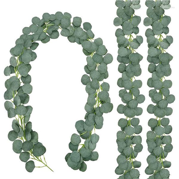 Flores decorativas 1.8 m Hojas de eucalipto verde Guirnalda Wisteria Rota artificial Planta falsa Hoja de seda Vides Boda Fiesta de cumpleaños Decoración