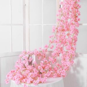 Fleurs décoratives 1.8m Glycine Artificielle Fleur De Cerisier Vigne Suspendue Fleur De Lierre Chaîne Guirlande Mur Rotin Maison Arche De Mariage Décor