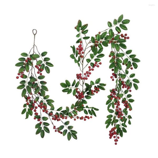 Fleurs décoratives 1.95m guirlande de noël fruits rouges imitation ornement suspendus décorations murales porte d'entrée dot couronnes de baies