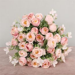 Fleurs décoratives 1 Bouquet 12 Têtes Soie Artificielle Rose Pressé Plantes Séchées Pour Mariage Maison Automne Fête Table Décor Fleur