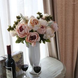 Fleurs d￩coratives 1 bouquet 13 t￪tes artificielles th￩ de pivoine artificiel rose cam￩lia en soie fausses pour bricolage pour le jardin de maison d￩coration de mariage