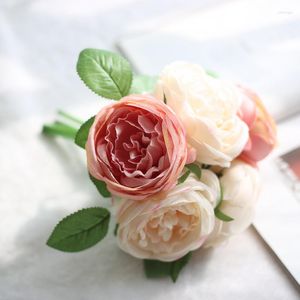 Fleurs décoratives 1 bouquet 5 têtes de roses en soie multicouches, fleurs artificielles pour mariage, maison, bureau, jardin, fournitures de fête