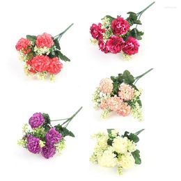 Fleurs décoratives 1 Bouquet 5 Heads Hortensea Silk Flower Artificial Holding Fake Luxury Wedding Home Decoration