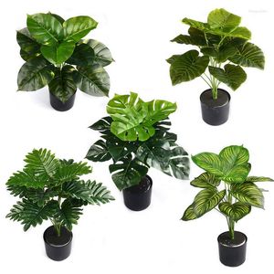 Fleurs décoratives 1 Bouquet 5 Style 12 Feuilles Artificielle Vert Tropical Scindapsus Feuille Hawaii Pour Mariage Maison Décoration De Bureau Faux Pot