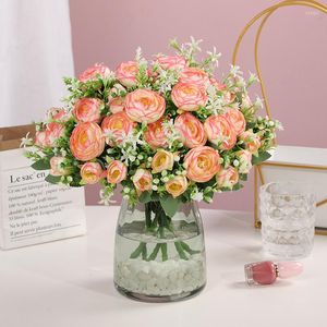 Decoratieve bloemen 1 Bouquet 6 Forks Artificial Peony Tea Rose Camellia Silk Fake Flower Flores voor DIY Home Garden Bruiloft Decoratie