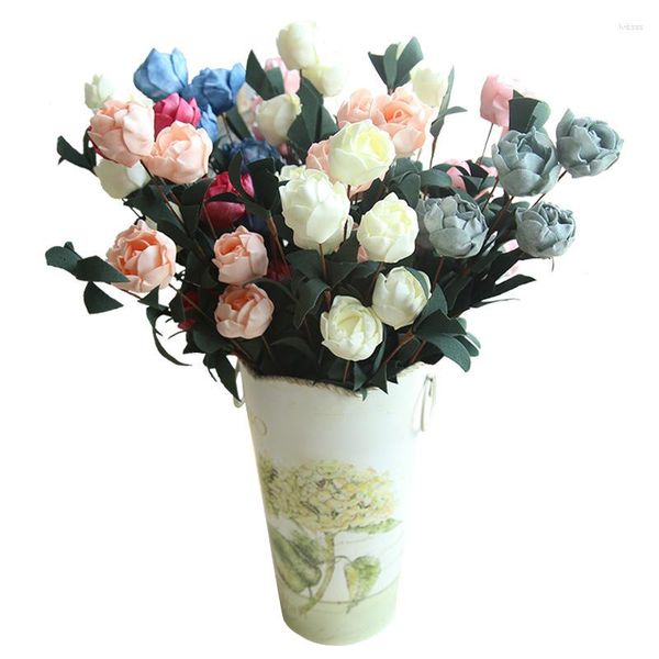 Fleurs décoratives 1 Bouquet 6 Heads Artificial Rose Fake Silk PE for Wedding Party Decoration Office Home Office Daily Decor Couleurs