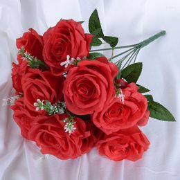 Decoratieve bloemen 1 boeket 9 koppen kunstmatige roos zijden nepbloem Flores voor DIY Home Garden bruiloft Valentijnsdag decoratie