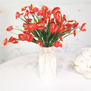 Fleurs décoratives 1 Bouquet Artificielle Anthurium Fleur Faux Plante DIY Décoration De Fête De Mariage Ornement Pour La Maison El Jardin