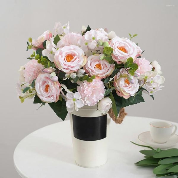 Flores decorativas 1 Ramo Artificial Delicado DIY Resistente a la intemperie Elegante Rosa Favores de la boda