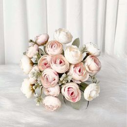 Fleurs décoratives 1 Bouquet Fleur artificielle 25 38cm 16 têtes Bud Peony Berry Silk Rose Bride Home Decor