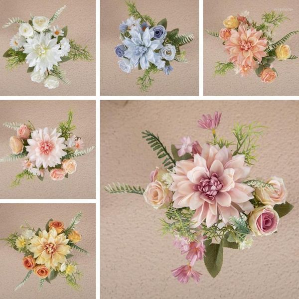 Fleurs décoratives 1 Bouquet Fleur Artificielle Non-fading Ne Se Fétrit Pas Pas D'arrosage Faux Dahlia De Soie De Mariée Pour Le Mariage