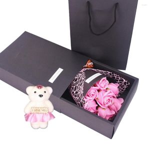 Fleurs décoratives 1 bouquet de savon artificiel Rose Fleur ours Bear Mothers Day Anniversaire Mariage