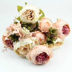 Fleurs décoratives 1 Bouquet rose clair Vintage pivoine artificielle soie fleur salle de mariage décor bricolage