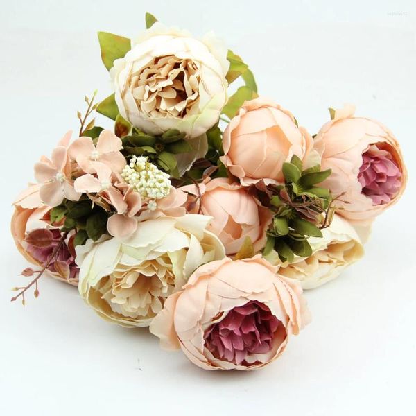 Fleurs décoratives 1 Bouquet rose clair Vintage pivoine artificielle soie fleur salle de mariage décor bricolage goutte