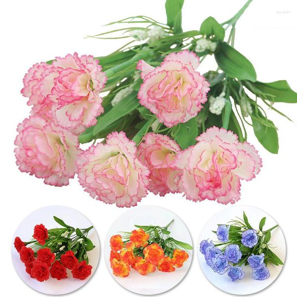 Fleurs décoratives 1 bouquet avec 10 têtes d'oeillets pour la fête des mères et des enseignants en plastique artificiel pour la maison, la fête de mariage, fausse décoration florale